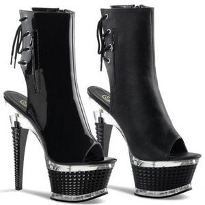 Pleaser Open Toe and Back Lacing Ankle Boots
